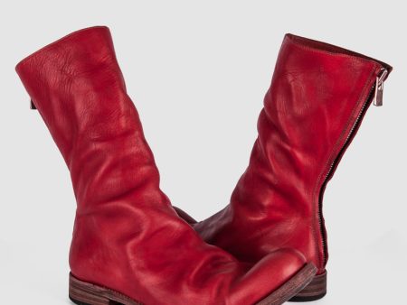 AAEB01 back zip tall boots - Chili Red Fashion