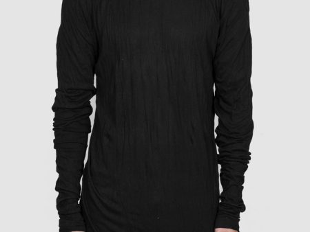 High collar lightweight jersey crinkled black Hot on Sale