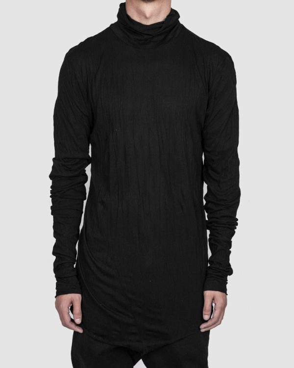 High collar lightweight jersey crinkled black Hot on Sale