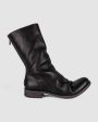 AAEB01 back zip tall boots - Jet Black For Sale