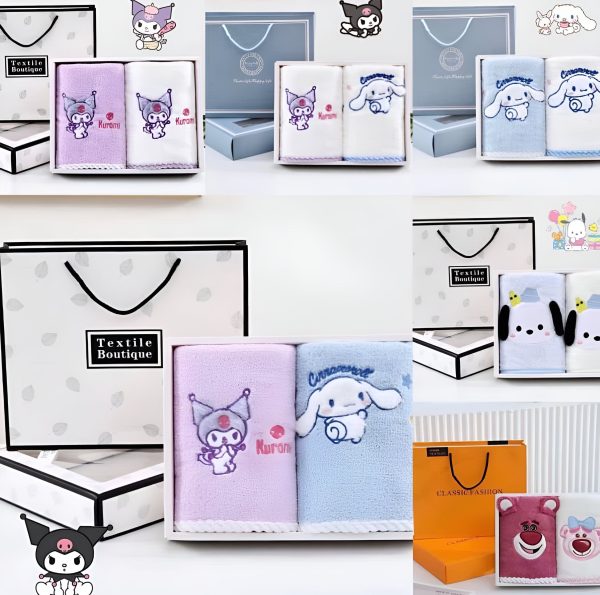 Kit de Toallas Sanrio Tocador Kuromi, Lotso, Cinnamorroll y Pochacco + Estuche y Bolsa de Regalo LU7245 Online Hot Sale