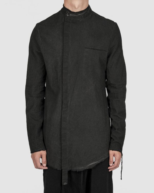 Mandarin collar cotton shirt graphite Online now