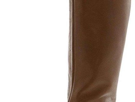 Alfani Biliee Round Toe Leather Knee High Boot, Cognac (Women) For Sale