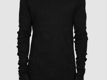 Cotton rib high collar jersey crinkled black For Discount