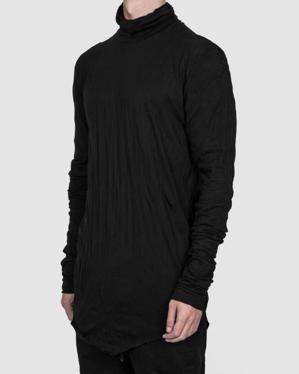 High collar lightweight jersey crinkled black Hot on Sale