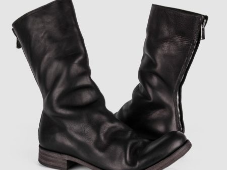 AAEB01 back zip tall boots - Jet Black For Sale