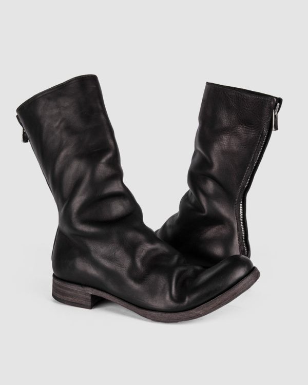 AAEB01 back zip tall boots - Jet Black For Sale